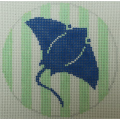 KKO256C sting ray on green stripes 4" round