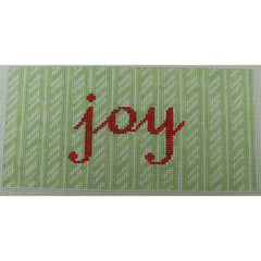 KKSG46B joy in red on green candy canes with green and white stripes 6.25 x 3