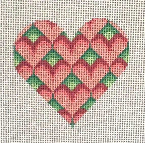 TM-30 Bargello Hearts in Heart - Pink and Green