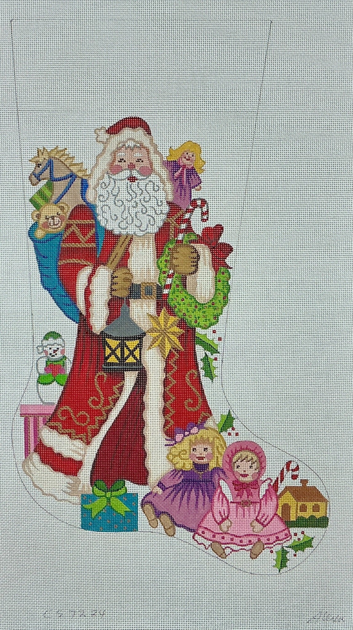 CS7224 Santa with Lantern and Dolls Girl Stocking