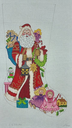 CS7224 Santa with Lantern and Dolls Girl Stocking