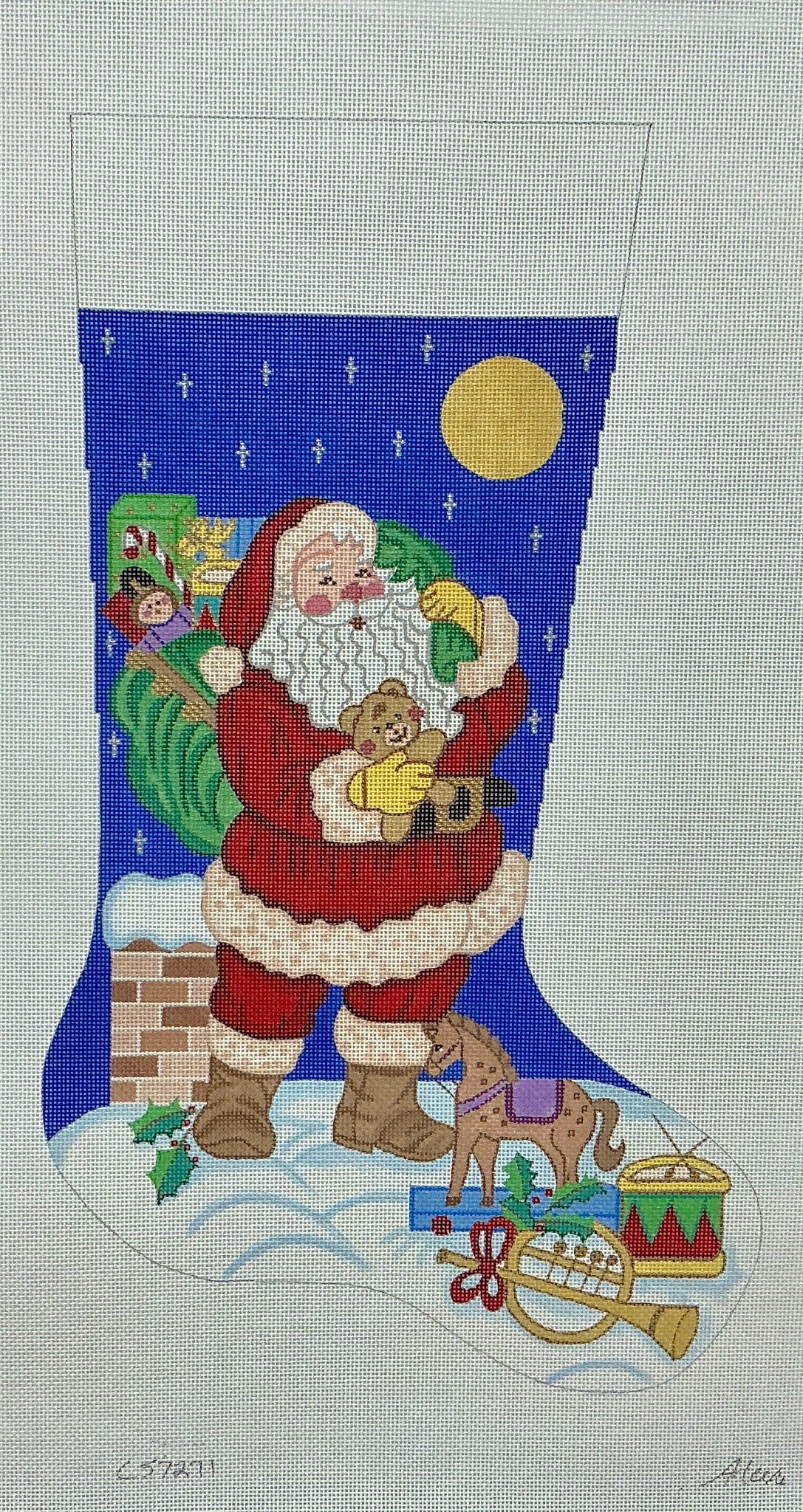 CS7271 Santa Holding Teddy Bear Stocking