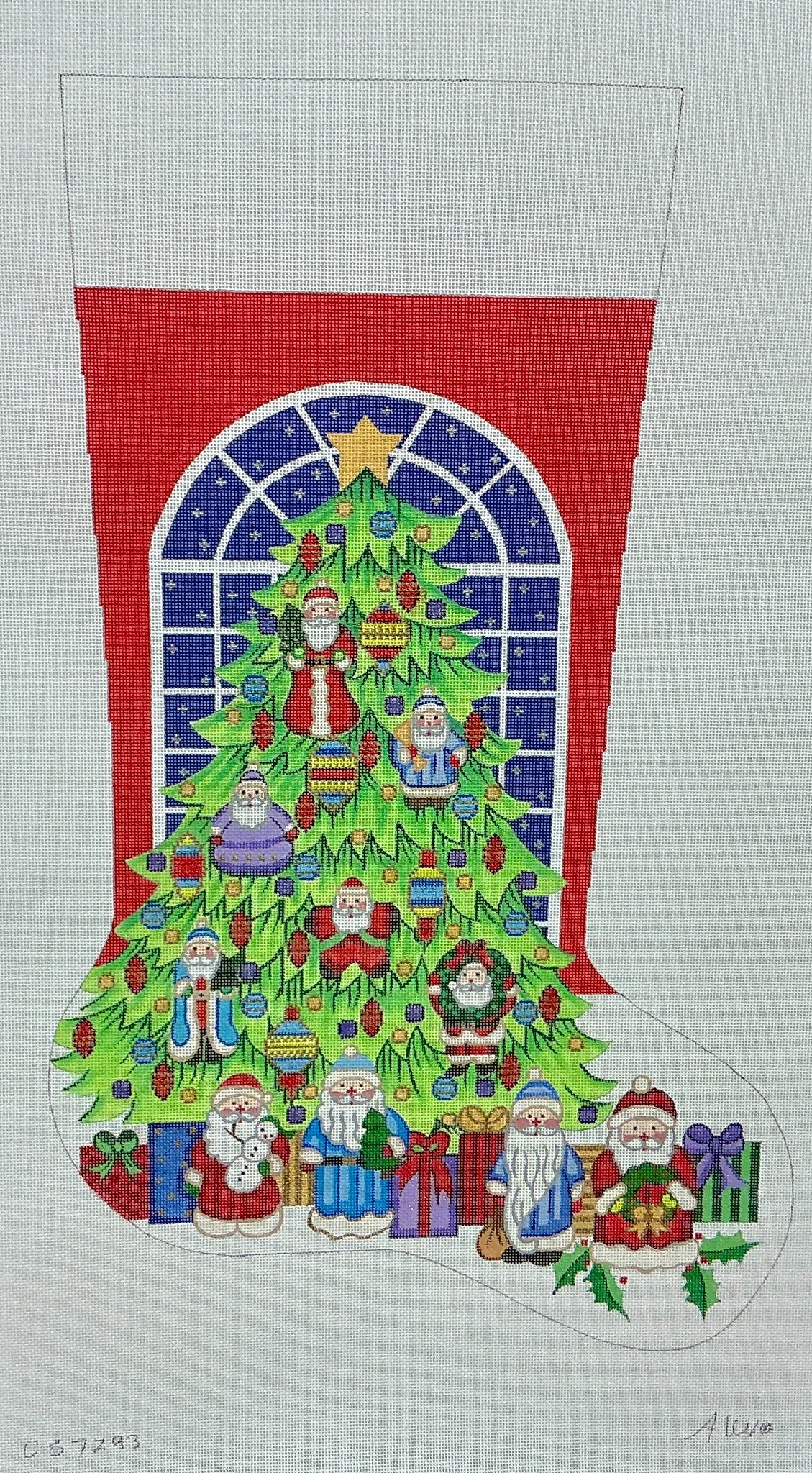 CS7293 Christmas Tree with Santa Ornaments Stocking