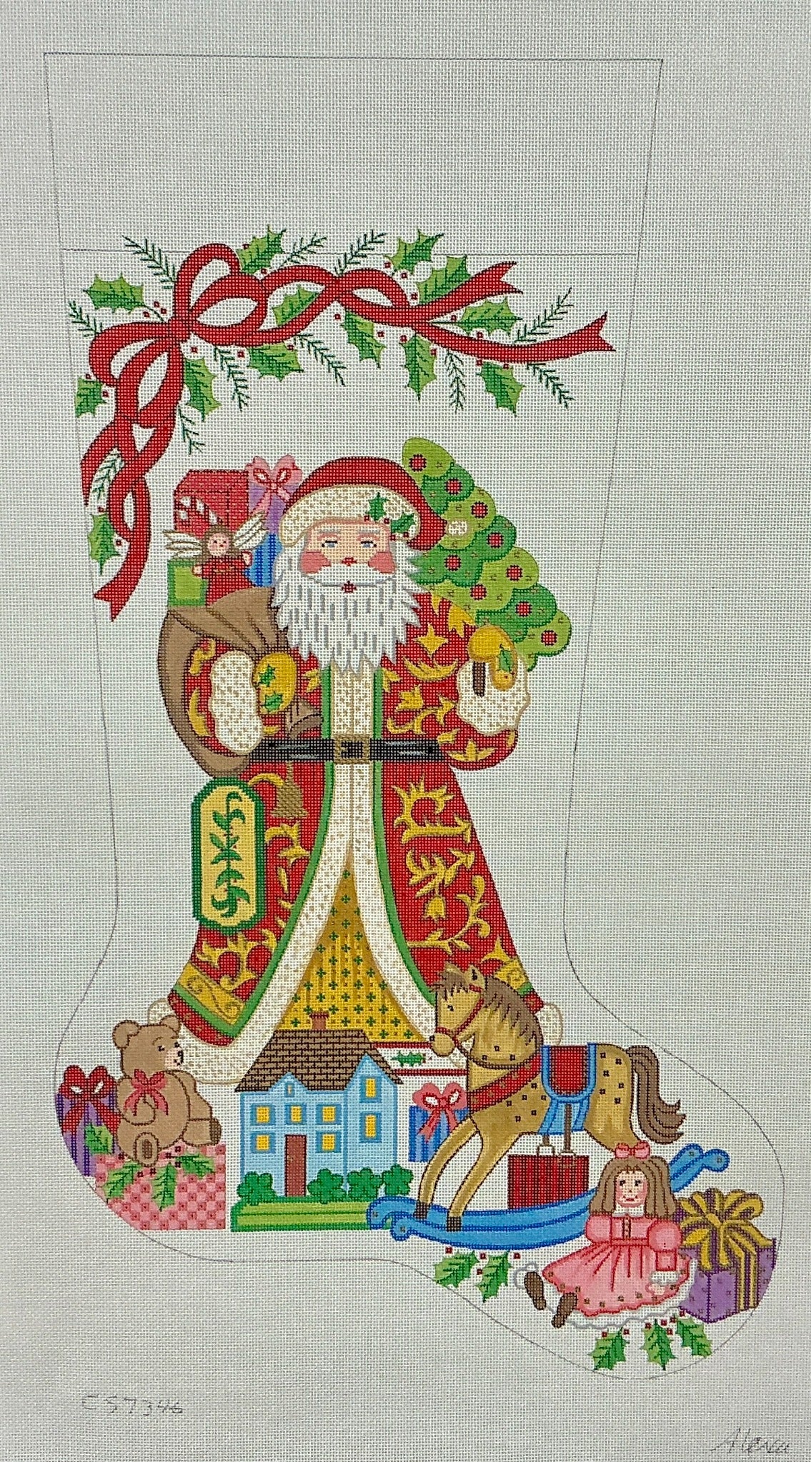 CS7346 Santa with Toys in Red Coat Stocking