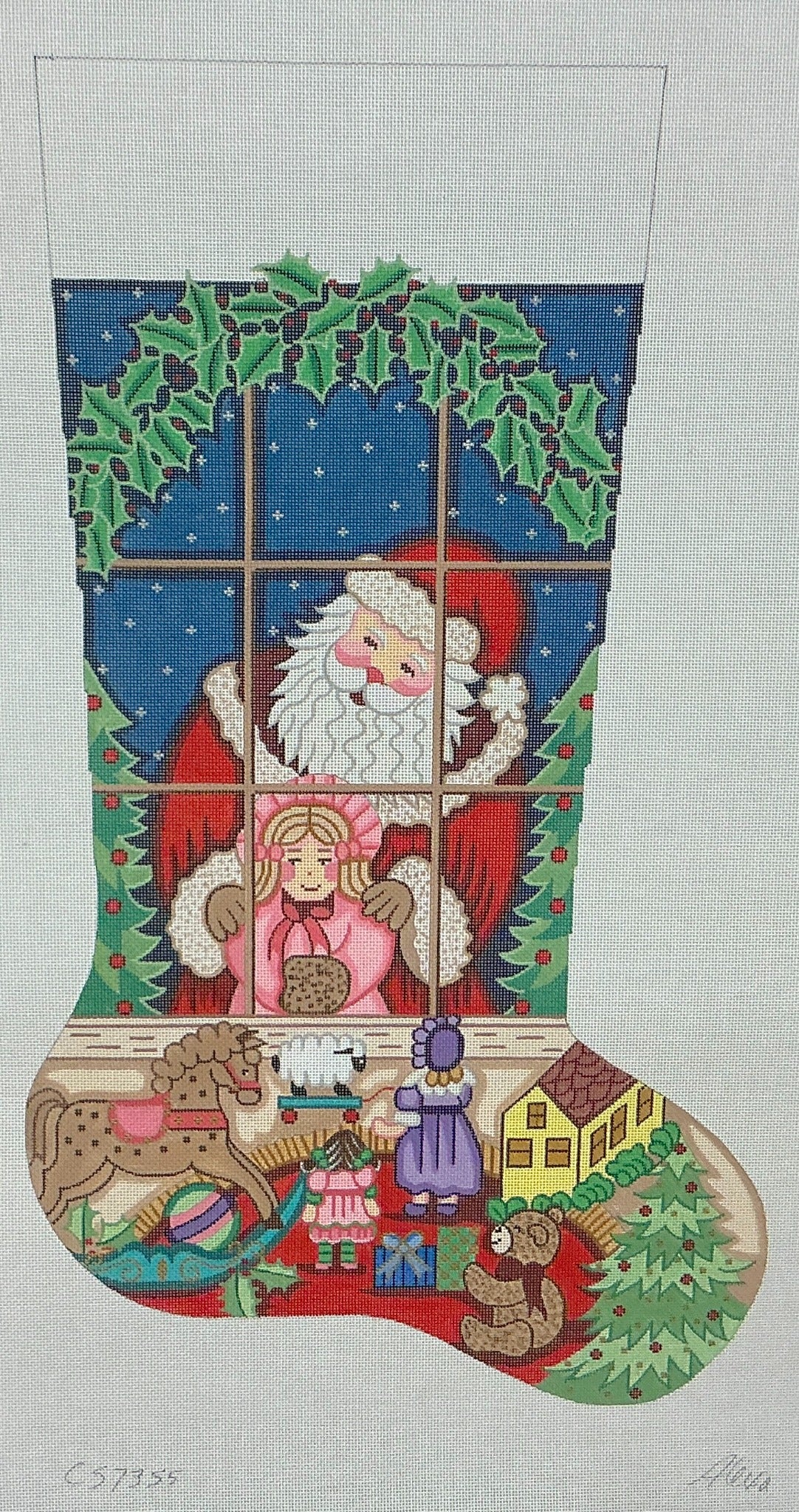 CS7355 Santa in Window Girl Stocking