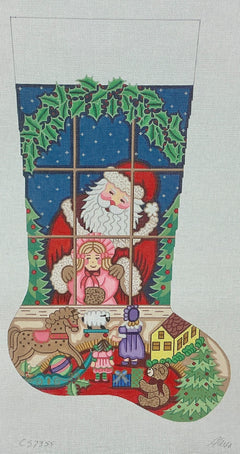 CS7355 Santa in Window Girl Stocking