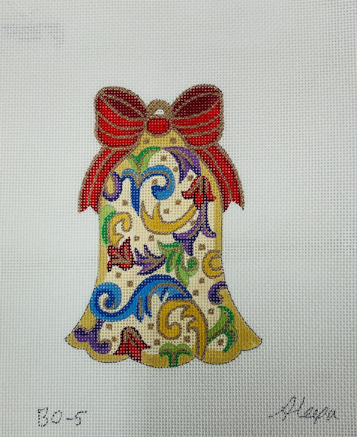 BO-5 Blue and Gold Scroll Bell Ornament