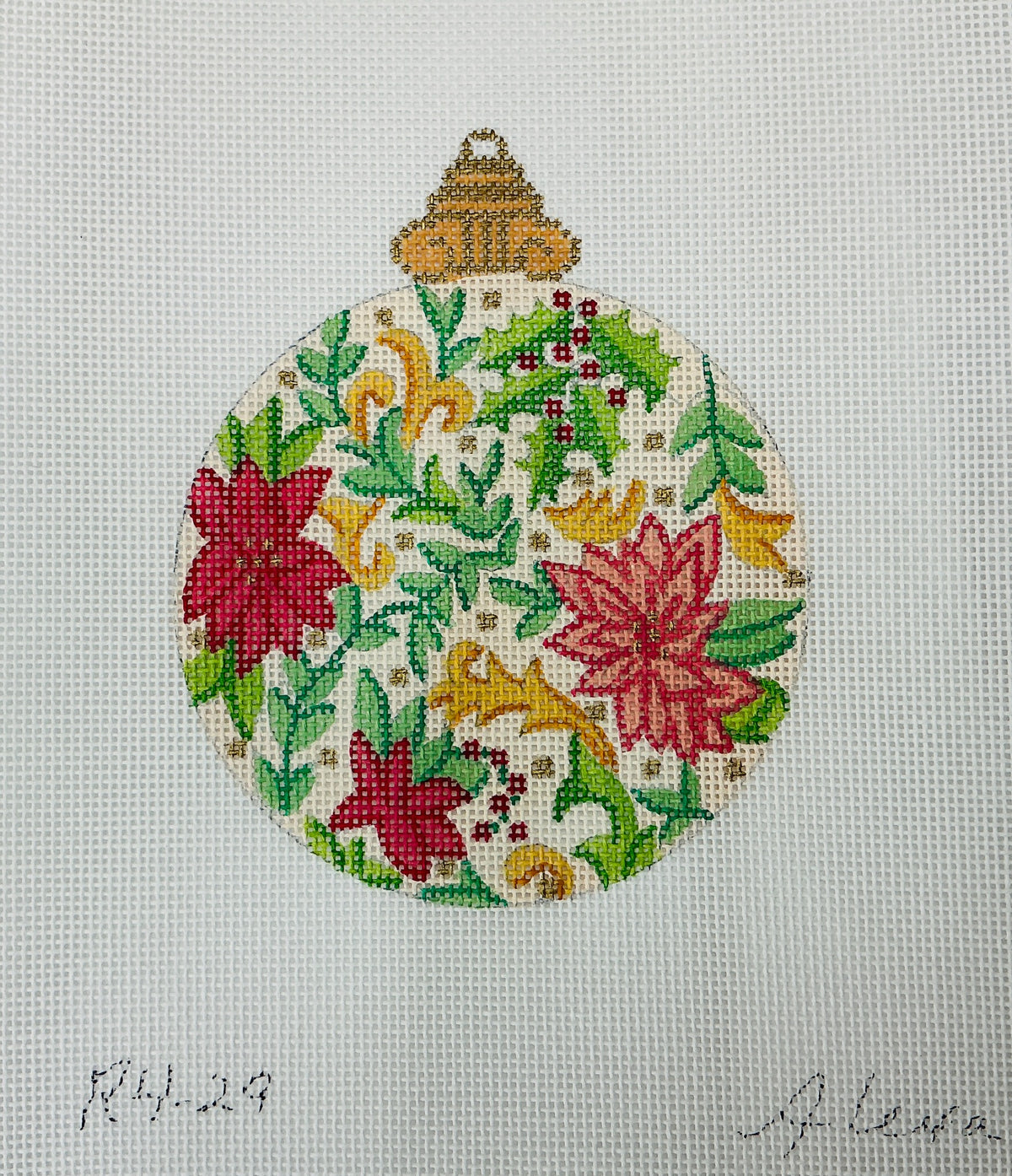 R4-29 Pink and Green Floral Round Ornament