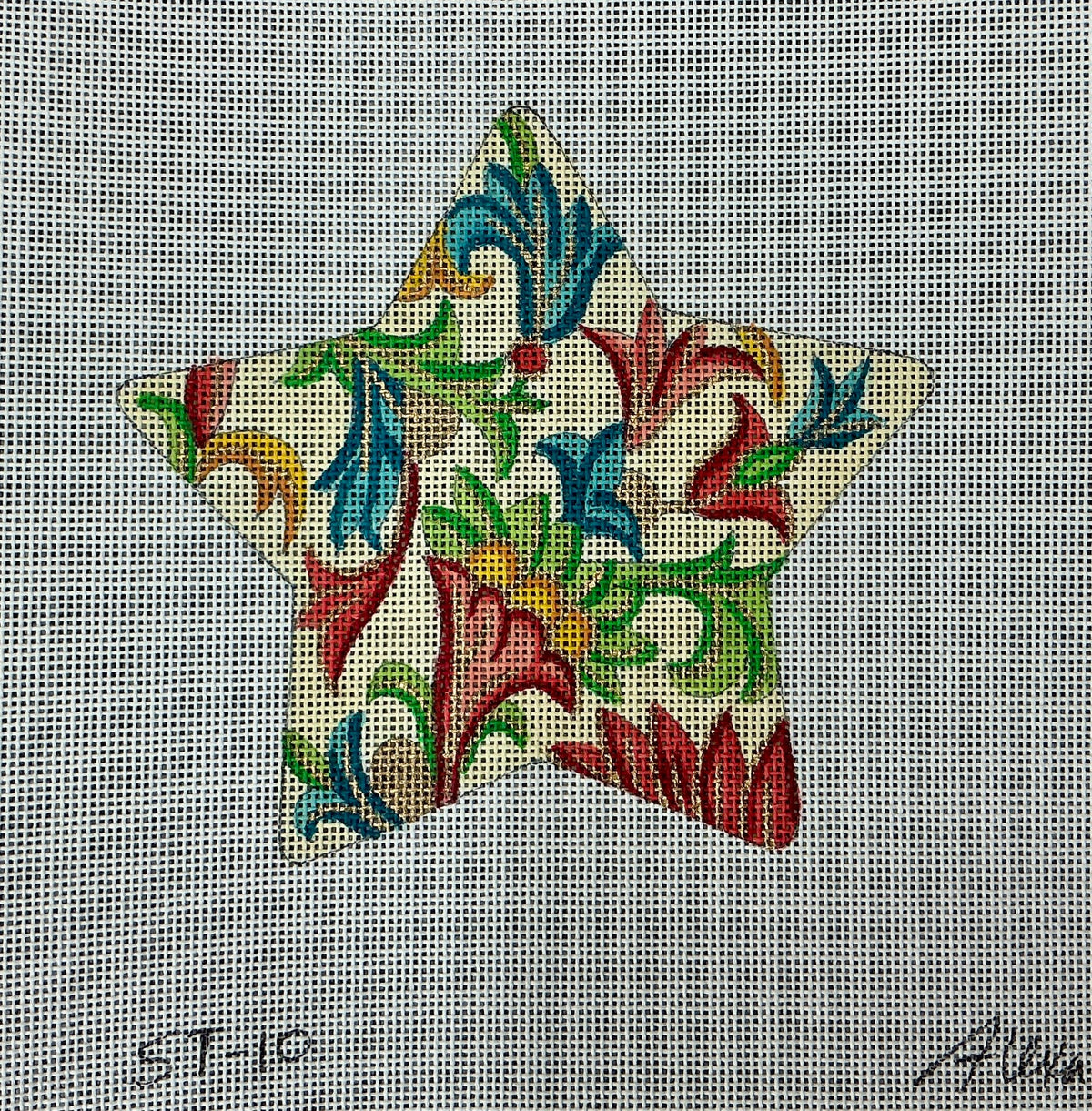 ST-10 Blue and Green Floral Star Ornament