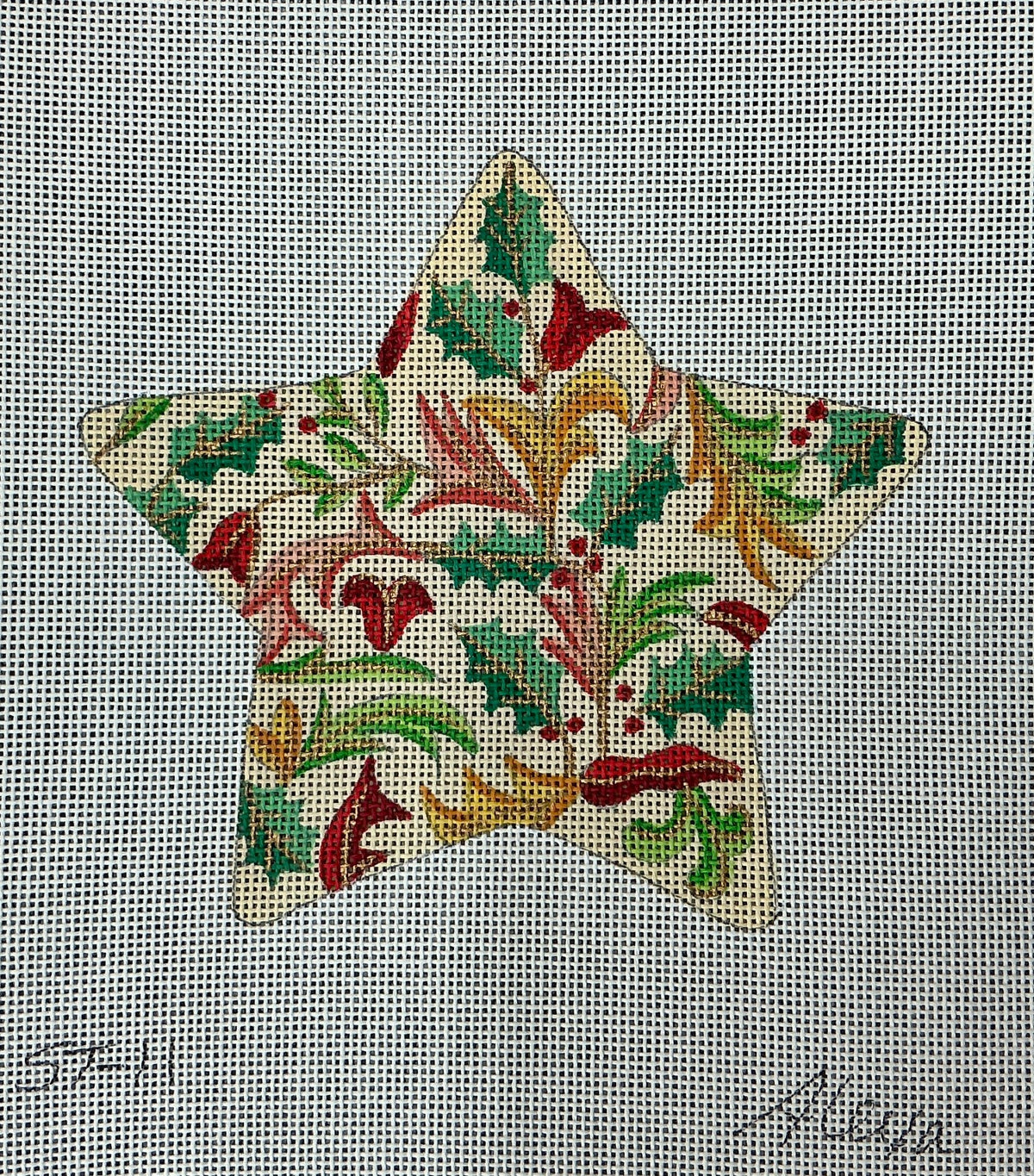 ST-11 Pink and Green Floral Star Ornament