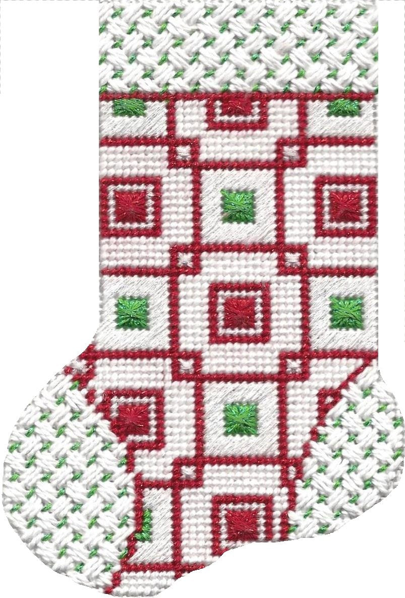 ASIT104 Mini sock red/ grn sq red lines