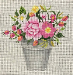 ASIT467 Pink Flowers in Pail