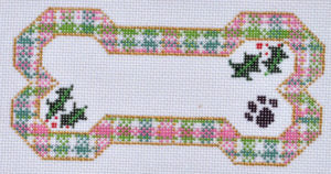 BP-15 Christmas Plaid Bone Ornament - Preppy Pink and Green