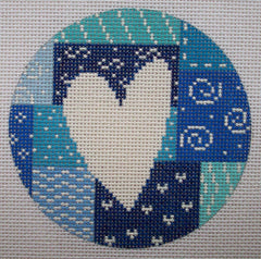 SA-XO48 White Heart on Blue Patchwork