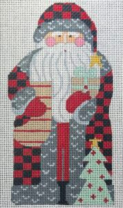 CH-1387 Father Christmas - Buffalo Plaid holding Present