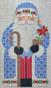 CH-1393 Father Christmas - Blue holding Staff and Poinsettia