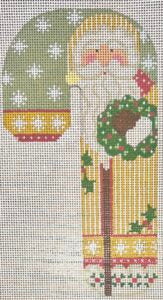 CH-1398 Father Christmas Candy Cane- Yellow holding Wreath