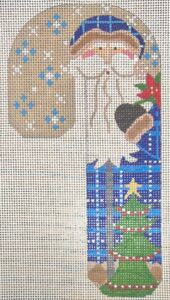 CH-1403 Father Christmas Candy Cane- Blue with Tree