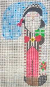 CH-1406 Father Christmas Candy Cane- White with Poinsettias