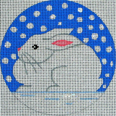 DC designs round winter needlepoint canvas of a white bunny rabbit on a snowy blue background