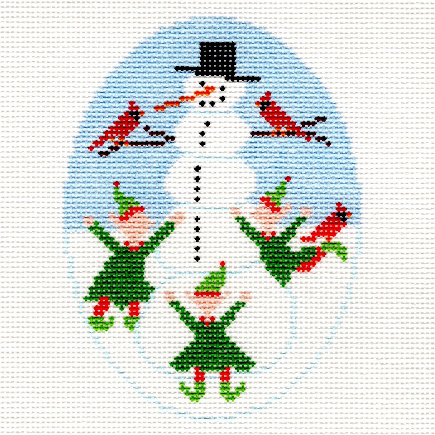 Doolittle Stitchery O146 Elves & Snowman Oval