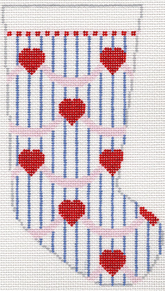 Hello Tess HT201-18 Hearts Stocking on 18 mesh