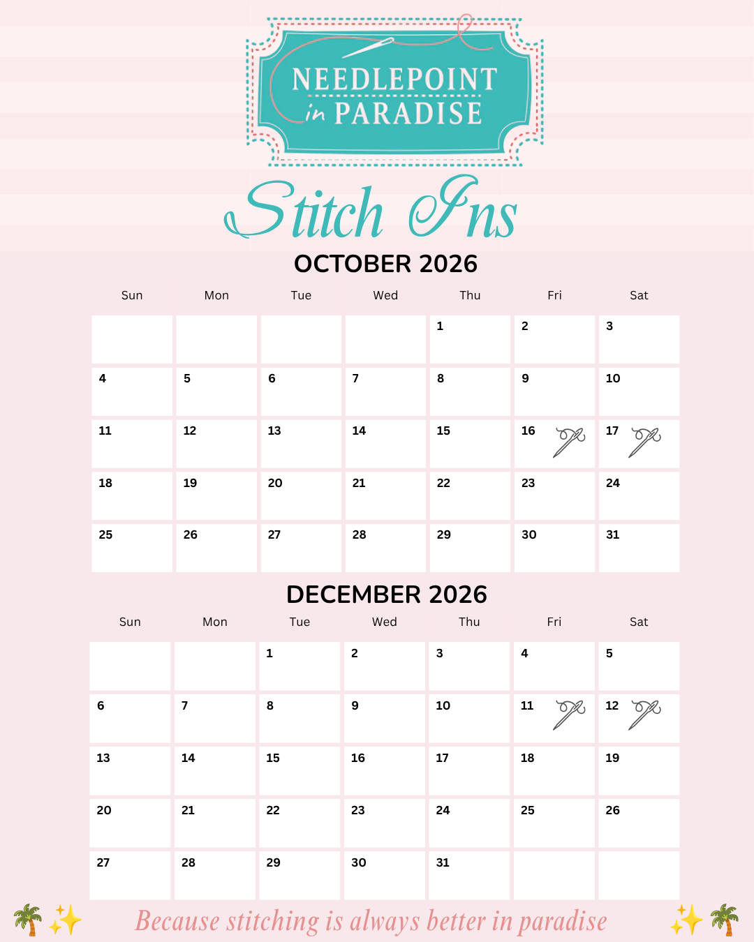 Needlepoint in Paradise Stitch Ins 2026