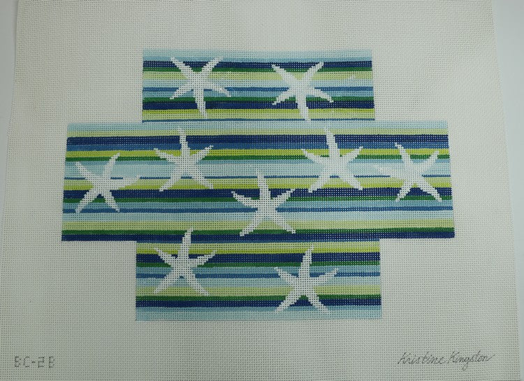 KKBC2B Starfish on Horizontal Blue and Green Stripes - 13 mesh 14 x 10