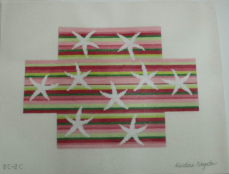 KKBC2C Starfish on Horizontal Pink and Green Stripes - 13 mesh 14 x 10