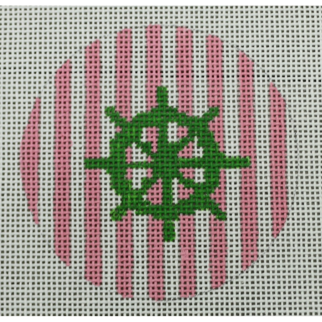 KKNTO15 Ship Wheel on Stripe - Green and Pale Pink 3" Round