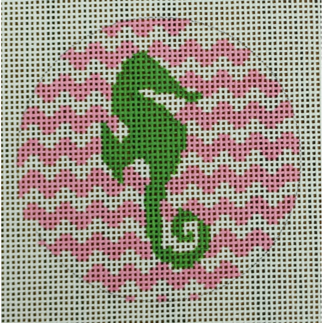 KKNTO3 Seahorse on Chevron - Green and Pale Pink 3" Round