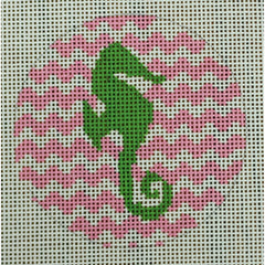 KKNTO3 Seahorse on Chevron - Green and Pale Pink 3" Round