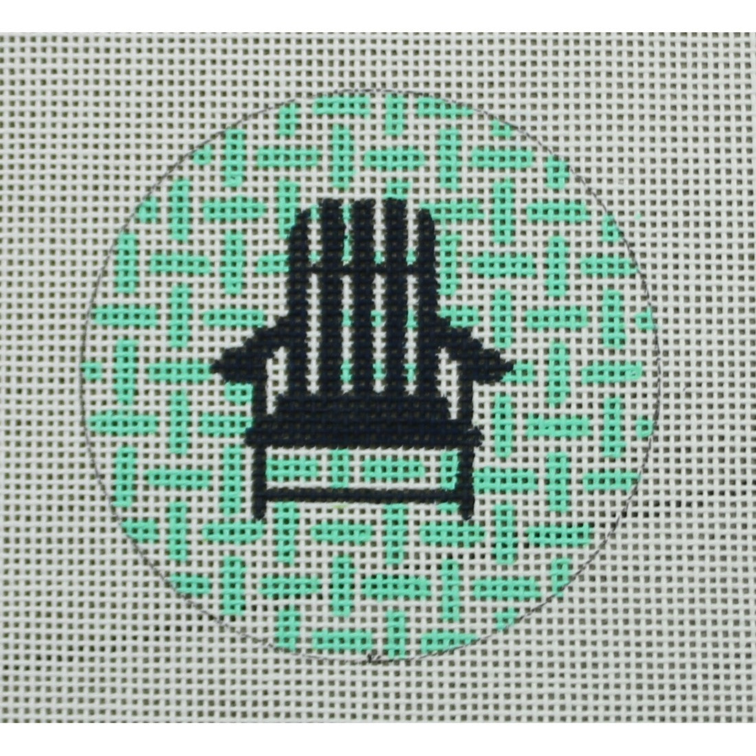 KKNTO4 Adirondack Chair on Checks - Navy and Seafoam 3" Round