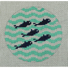 KKNTO7 5 Little Fish on Wave - Navy and Seafoam 3" Round