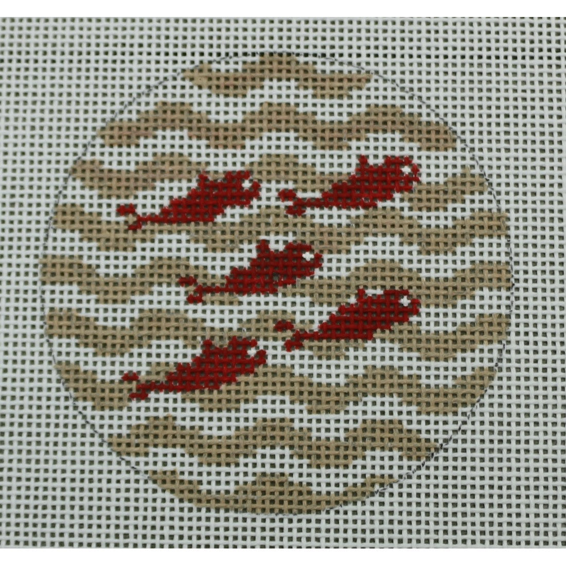 KKNTO8 5 Little Fish on Wave - Red and Khaki 3" Round