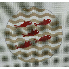 KKNTO8 5 Little Fish on Wave - Red and Khaki 3" Round