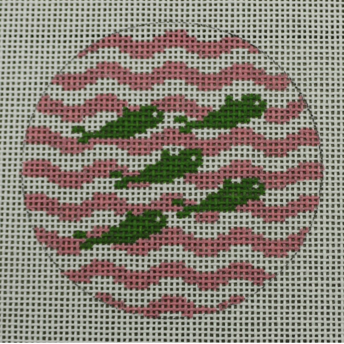 KKNTO9 5 Little Fish on Wave - Green and Pale Pink 3" Round