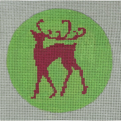 KKO120 Pink Reindeer on Green Background 3.75" round