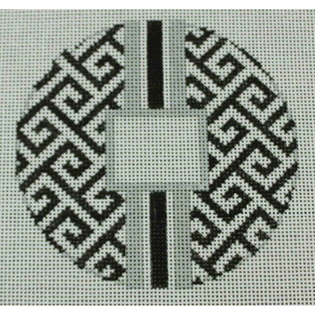 KKO169A Greek Key Monogram Box - Black with Silver stripe 4.125" round