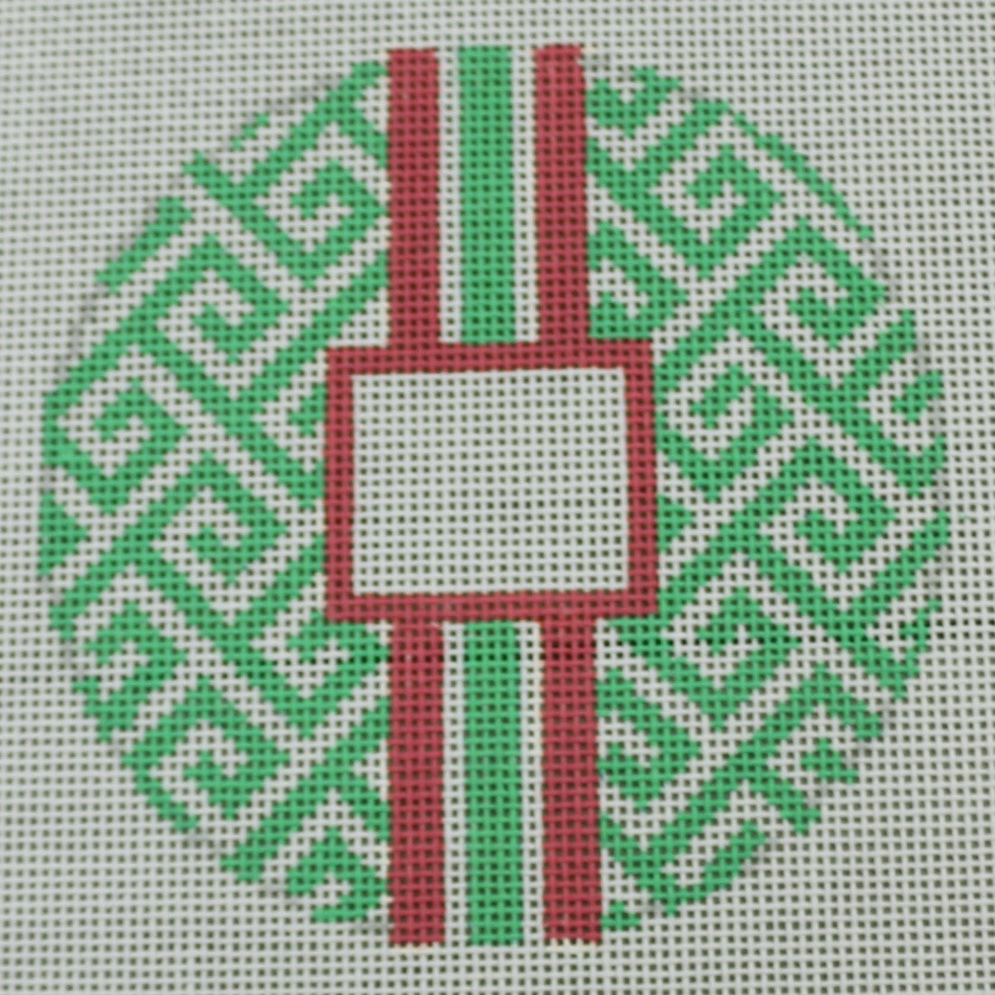 KKO169B Greek Key Monogram Box - Kelly Green with Pink stripe 4.125" round