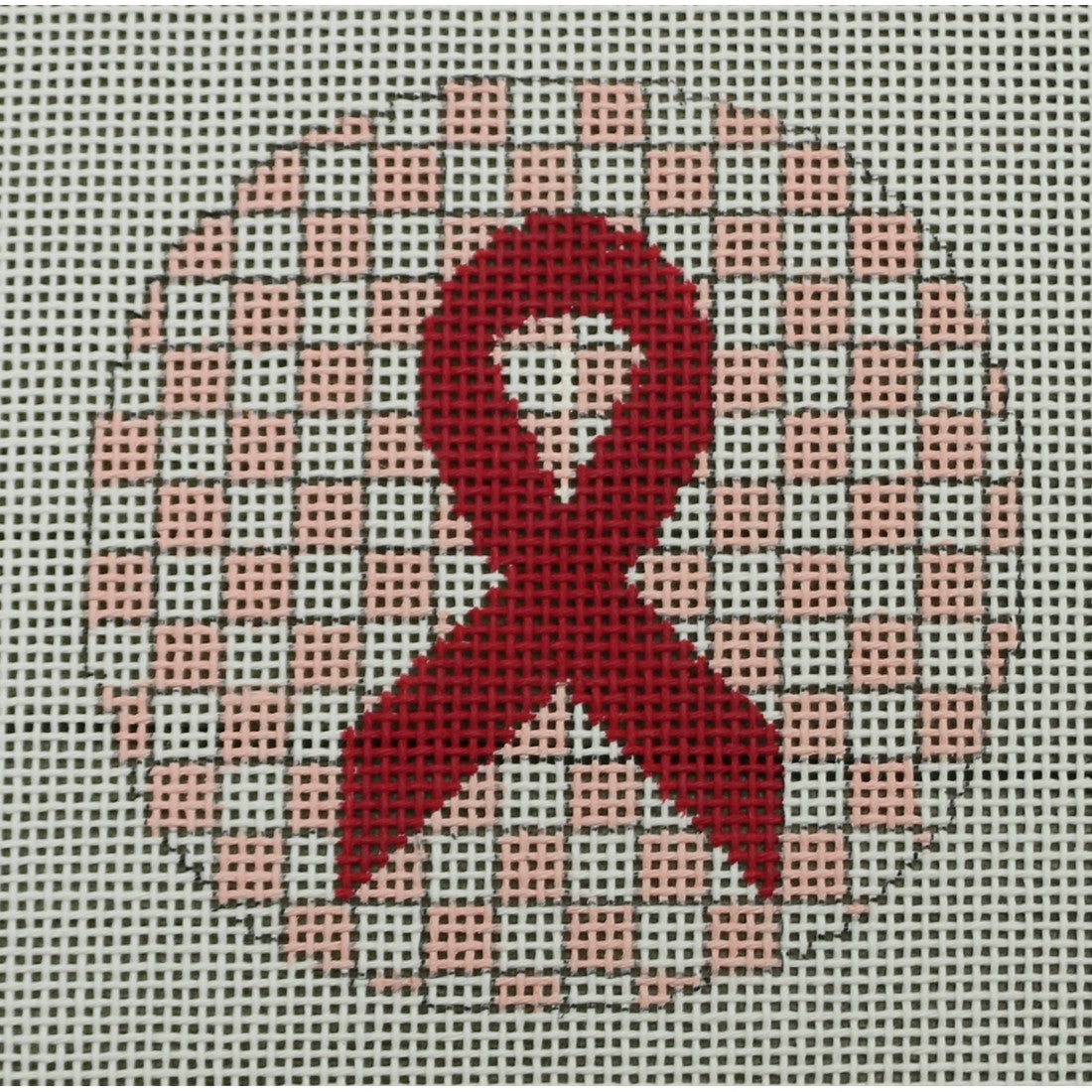 KKO194E Ribbon on Check Background Ornament 3" round