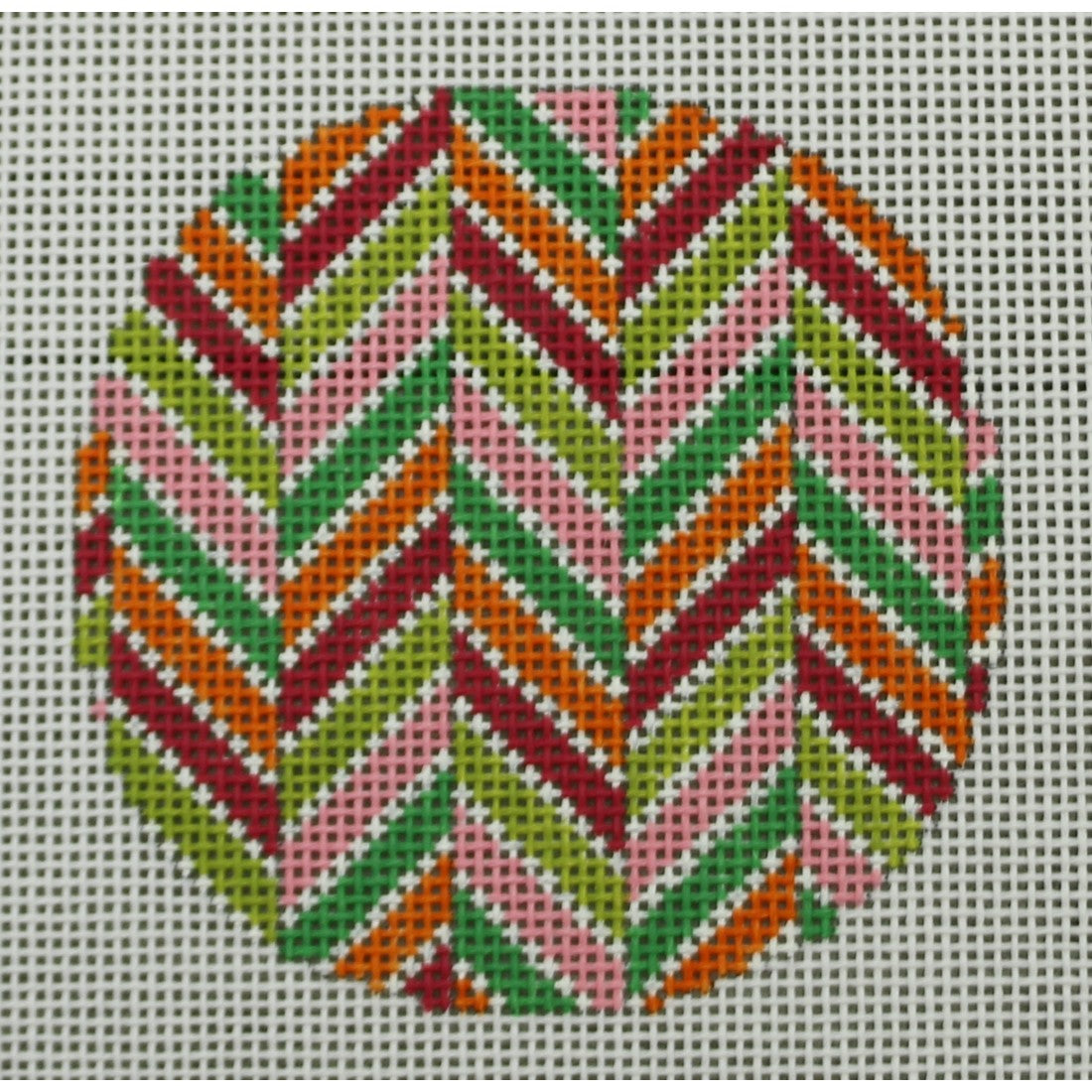 KKO196A Chevron Multi Pinks, Greens, and Orange Ornament 3" round