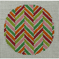 KKO196A Chevron Multi Pinks, Greens, and Orange Ornament 3" round