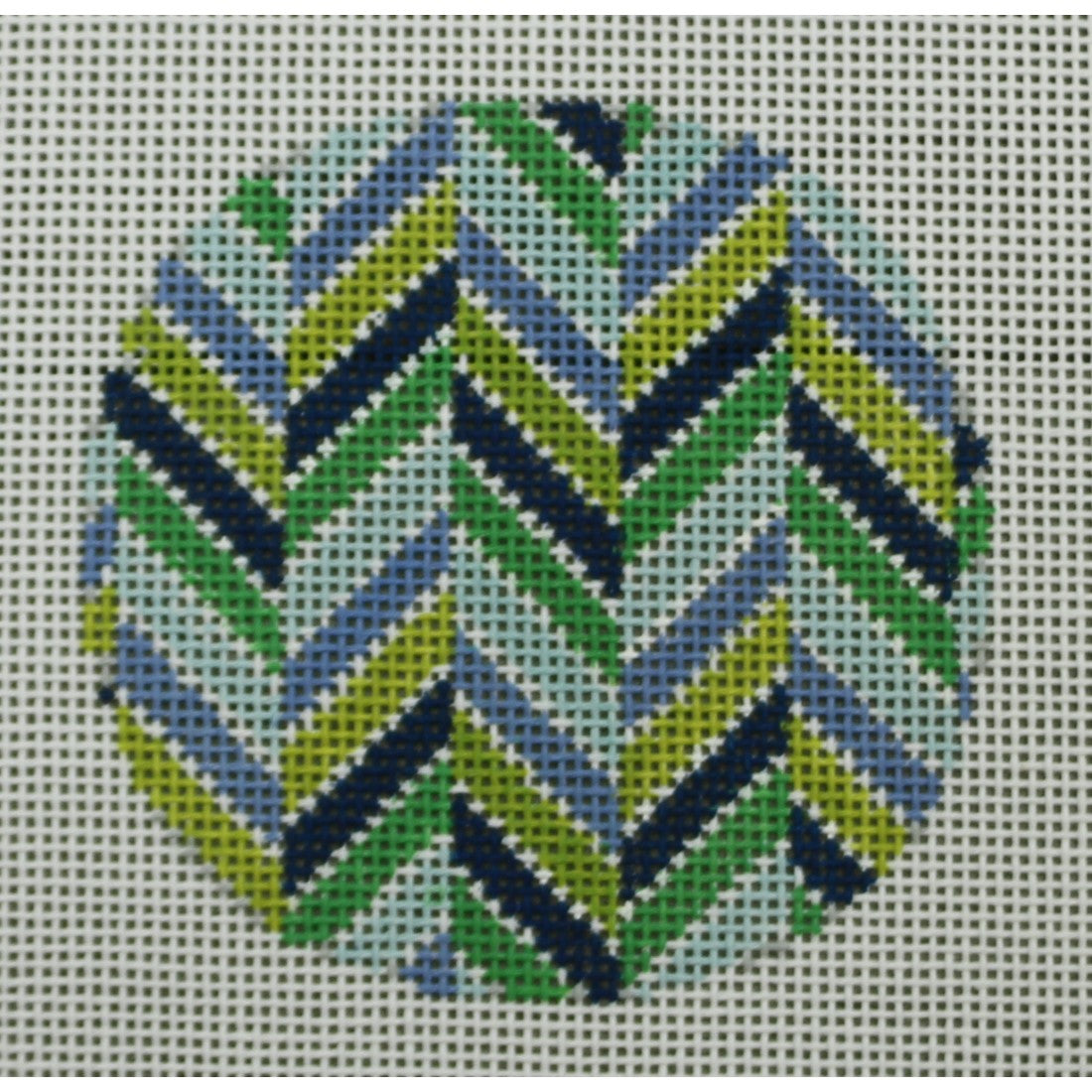 KKO196B Chevron Multi Blues and Greens Ornament 3" round