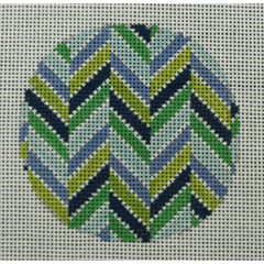 KKO196B Chevron Multi Blues and Greens Ornament 3" round
