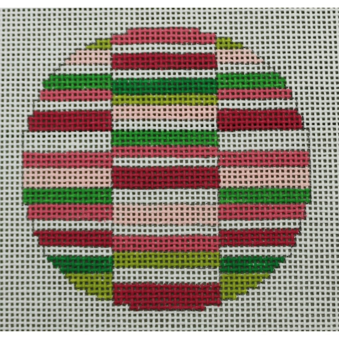 KKO197A Pink and Green Horizontal Lines Ornament 3" round