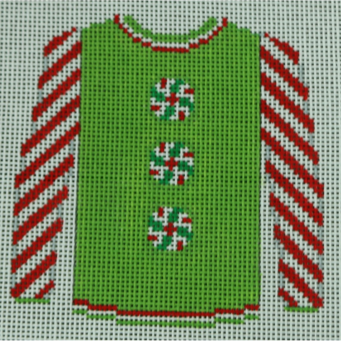 KKO199AE Peppermints on Green with Red Sleeves 3.625 x 3.75