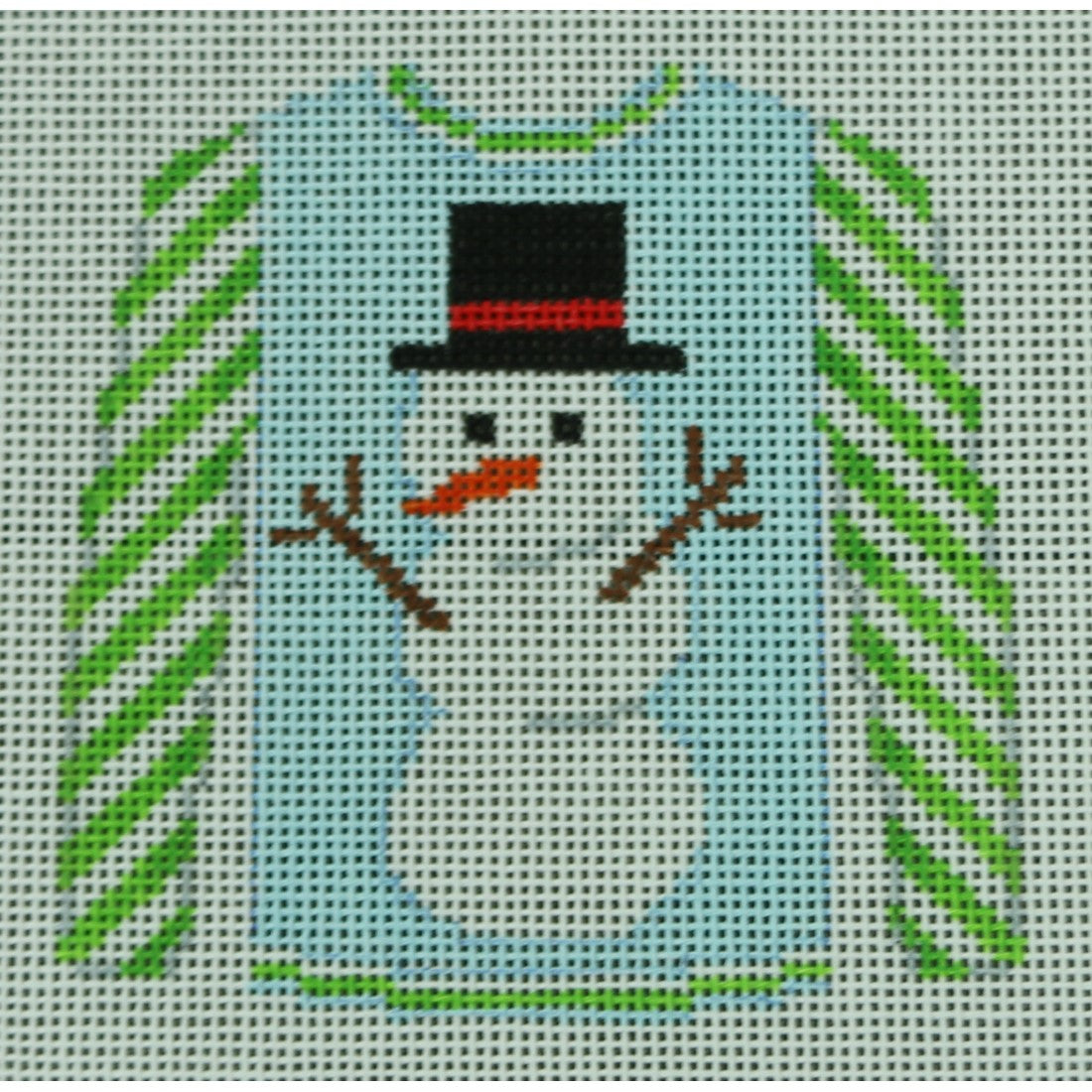 KKO199AH Snowman on Blue with Lime Striped Sleeves 3.625 x 3.75