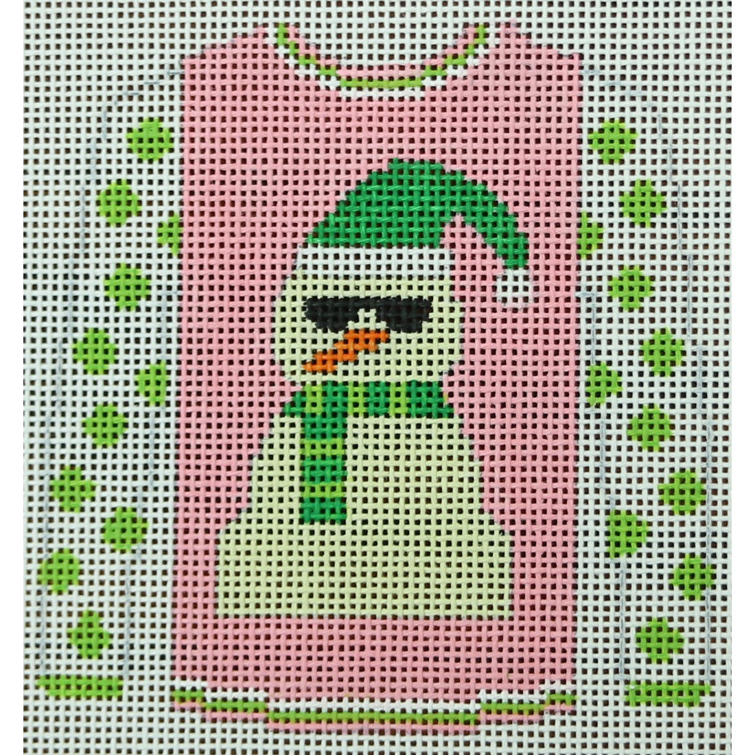 KKO199AK sandman on pink with green polka dot sleeves sweater 3.625 x 3.75