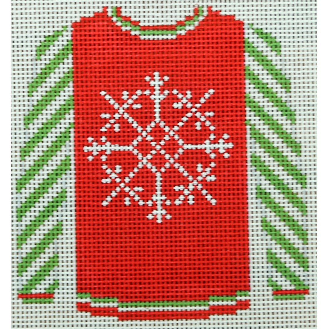 KKO199AO Snowflake on Red with Green Sleeves Sweater 3.625 x 3.75